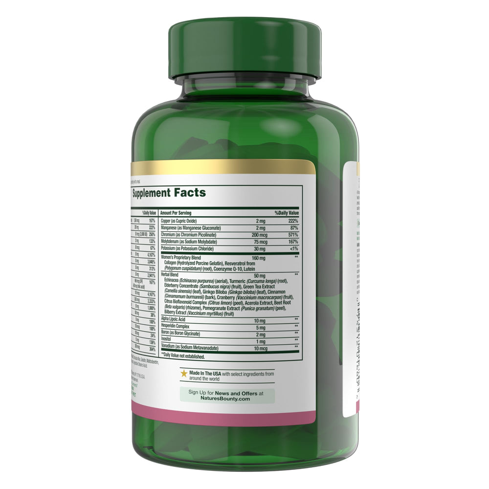 Nature's Bounty Women's Multivitamin heart health emphasis on packaging.