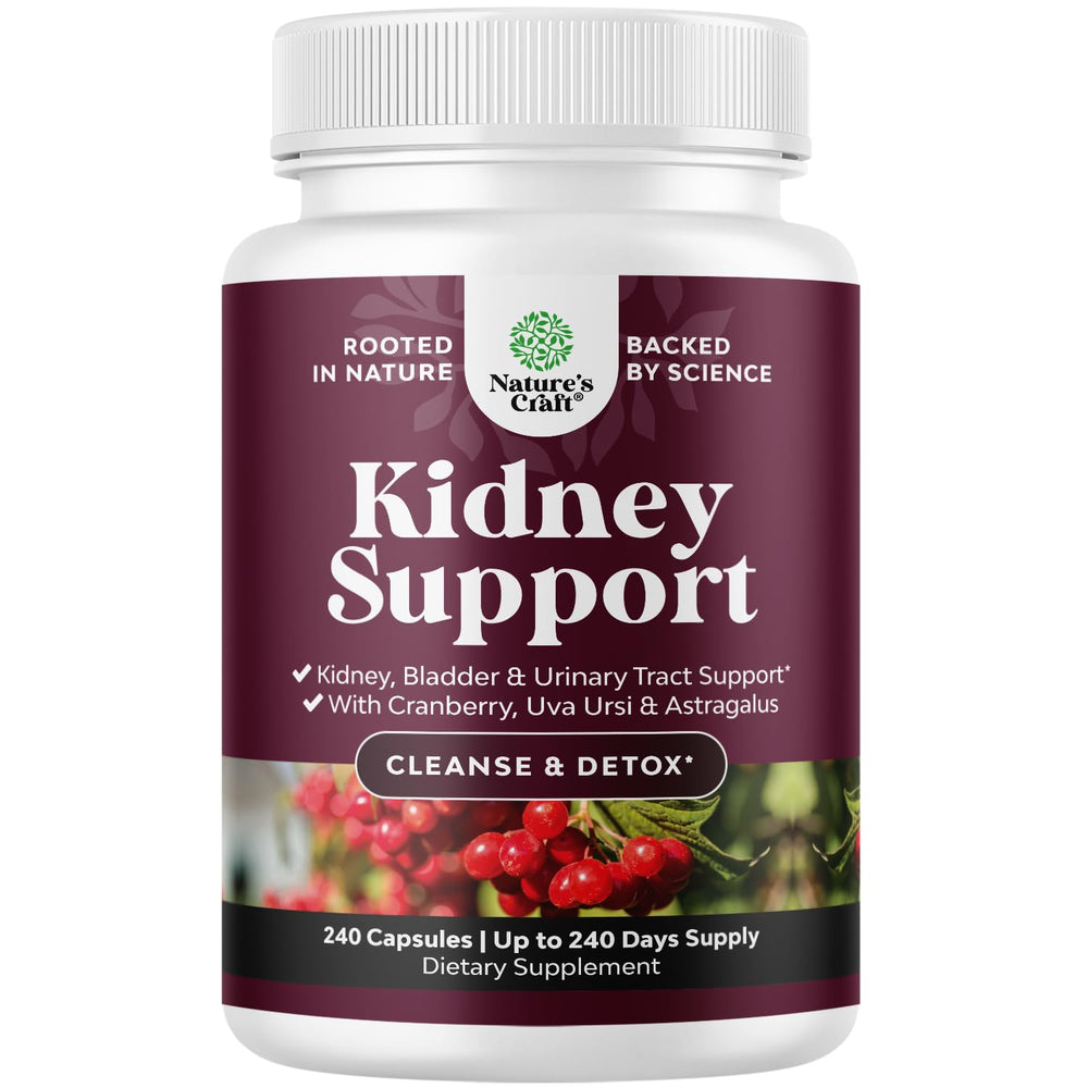Natures Craft Advanced Kidney Cleanse bottle highlighting detox support for urinary health.