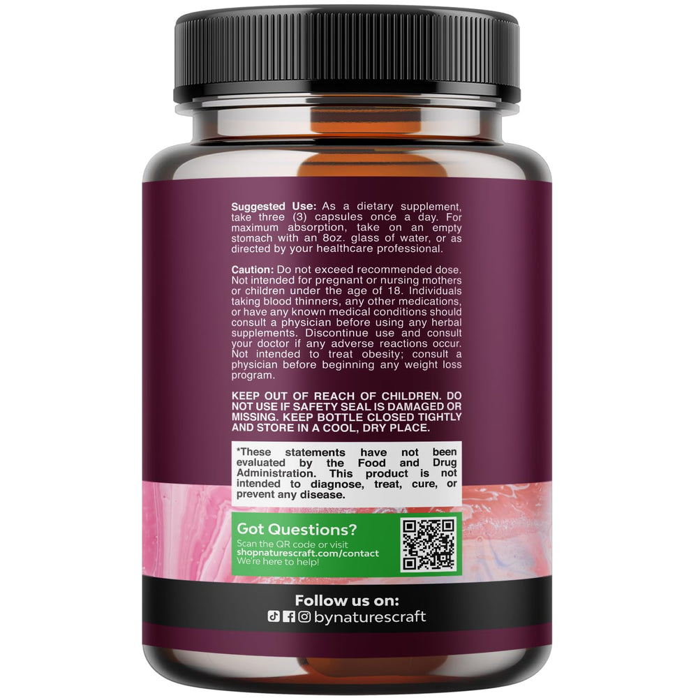 Natures Craft capsules closeup highlighting collagen and biotin ingredients