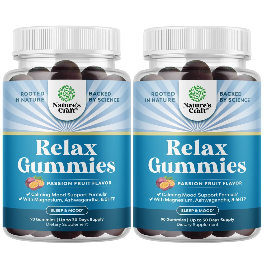 Natures Craft Calming Gummies bottle front highlighting Ashwagandha and L-Theanine for daily mood support.