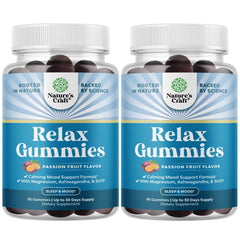 Natures Craft Calming Gummies bottle front highlighting Ashwagandha and L-Theanine for daily mood support.