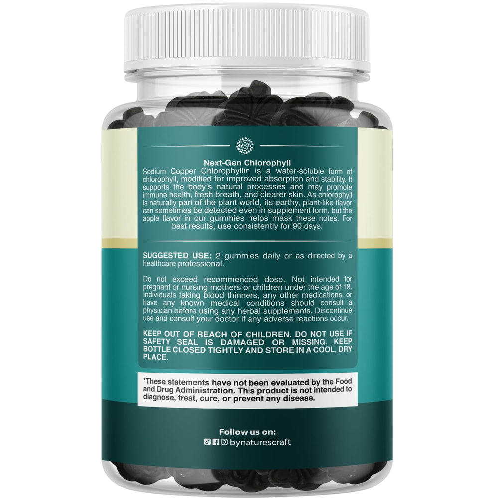 Open bottle of Natures Craft Chlorophyll Gummies inviting a convenient daily routine