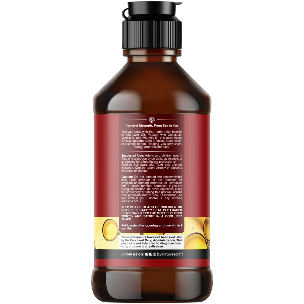 Natures Craft cod liver oil drops pour from the bottle for easy daily use.