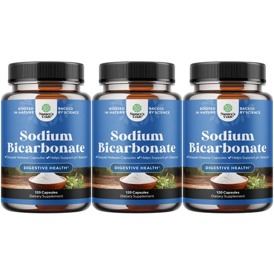 Natures Craft High Purity Sodium Bicarbonate Capsules bottle for easy digestive comfort.
