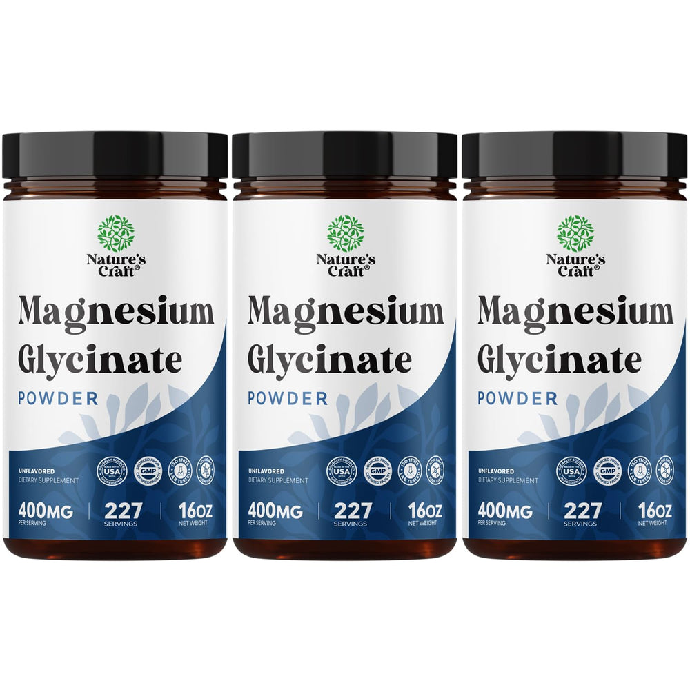 Natures Craft Magnesium Glycinate Powder bottle shown for daily calm and sleep support.