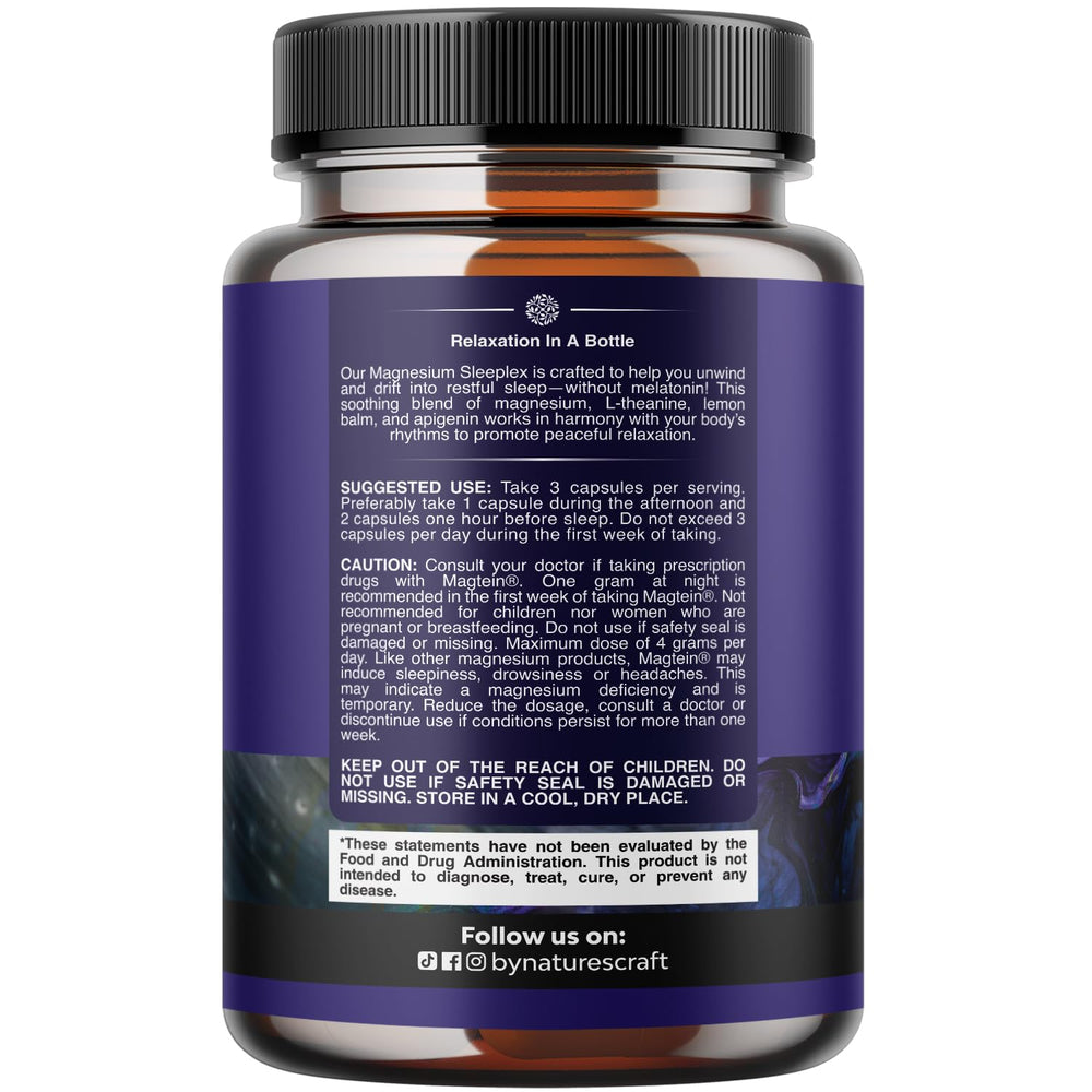 Natures Craft Magtein Mg L-Threonate capsules closeup highlights premium sleep support.