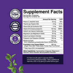 Natures Craft Nighttime Liver Detox ingredients panel highlights electrolytes for rehydration