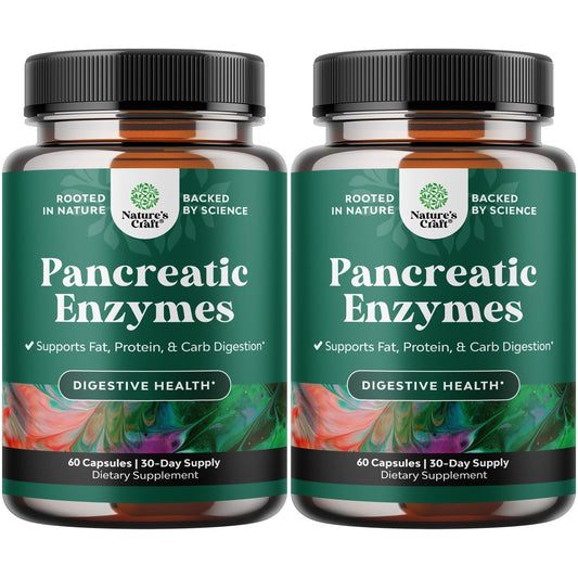 Natures Craft Pancreatin bottle on kitchen counter for digestion support.