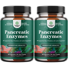 Natures Craft Pancreatin bottle on kitchen counter for digestion support.
