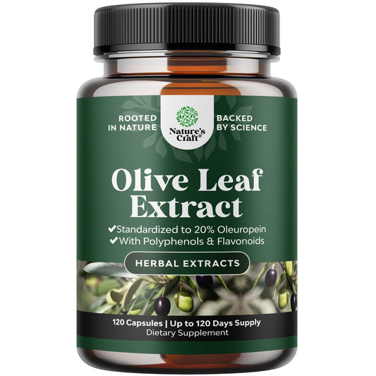 Natures Craft Potent Olive Leaf Extract capsules with 20% oleuropein for antioxidant support