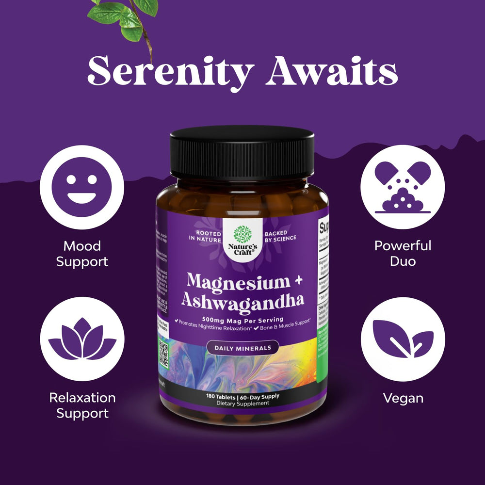Natures Craft Pure Calm with ashwagandha image suggests mood balance and calm focus.