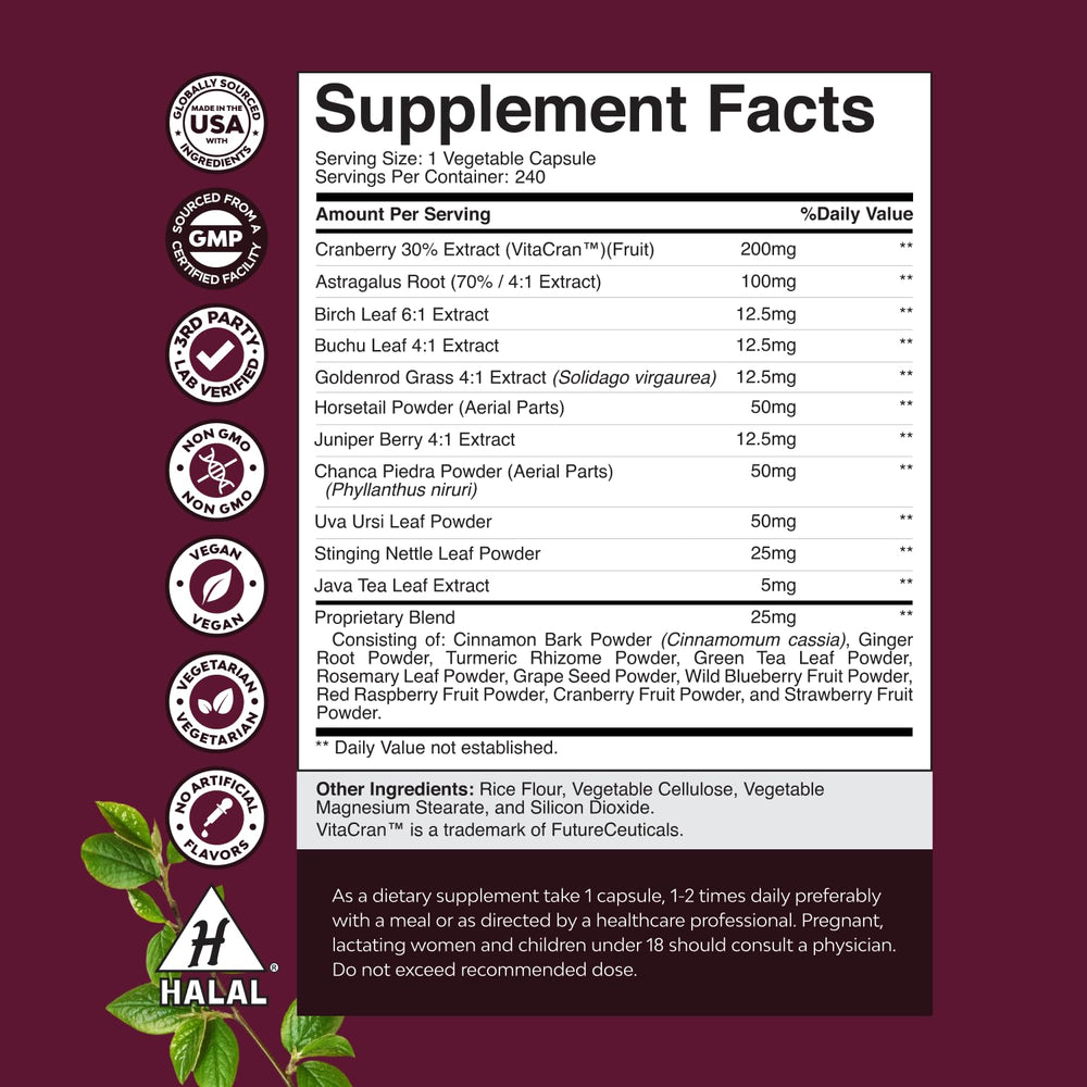 Natures Craft Uva Ursi herbal capsules for natural urinary balance.