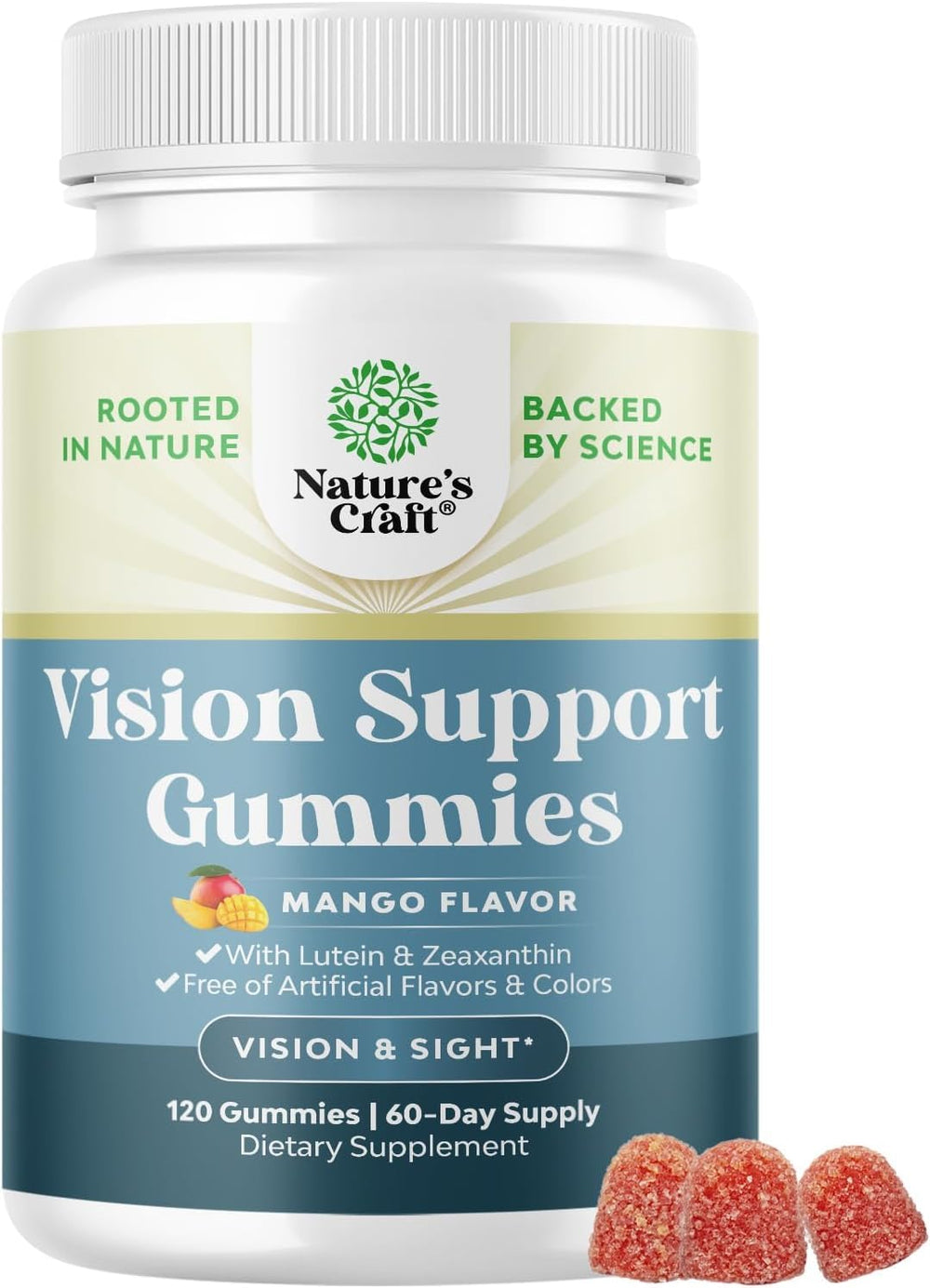 Natures Craft Vision Support Gummies bottle view highlighting convenient eye health support