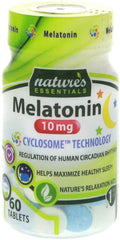 NATURE'S ESSENTIALS Melatonin 10mg tablets on tray show easy daily dosing