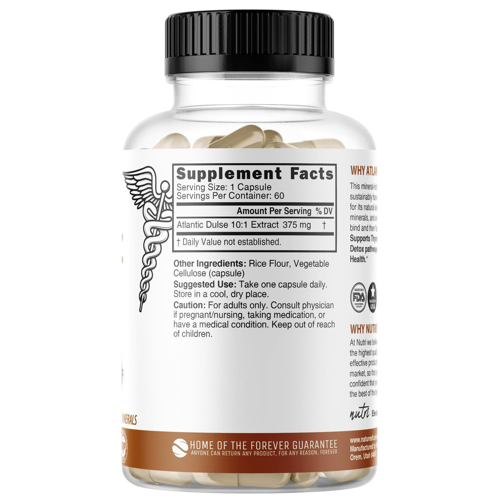 Nature's Fusions Atlantic Dulse 10:1 capsules pack, easy to swallow vegan capsules.