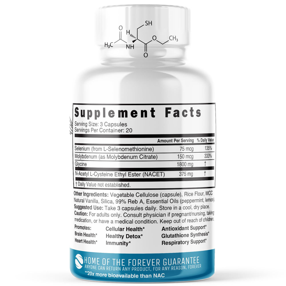 Close-up of NACET capsules highlighting easy daily dosing for convenience.