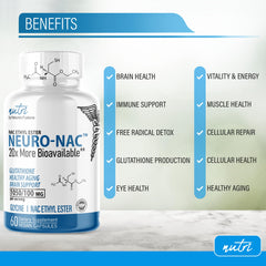 Nature's Fusions Neuro NAC ET ingredients panel with glycine and selenium for synergy