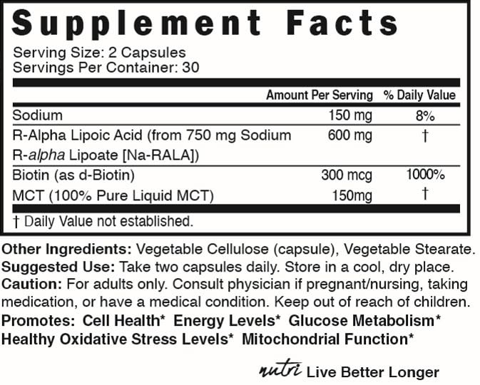 Nature's Fusions Nutri R Alpha Lipoic Acid vegan capsules designed for daily vitality