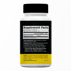 Nature's Fusions potassium iodide tablets close-up showing 130 mg dosage for emergencies.