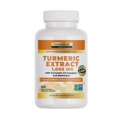 Nature's Lab Turmeric Curcumin bottle front view highlighting BioPerine for absorption