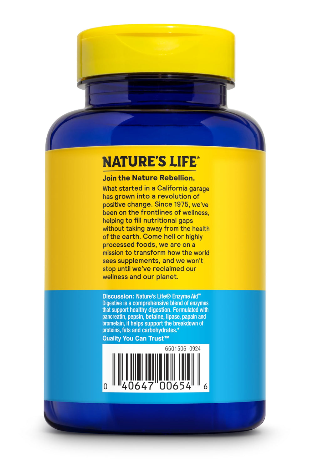 Nature's Life Enzyme Aid Digest Cap label closeup highlights high-quality ingredients.