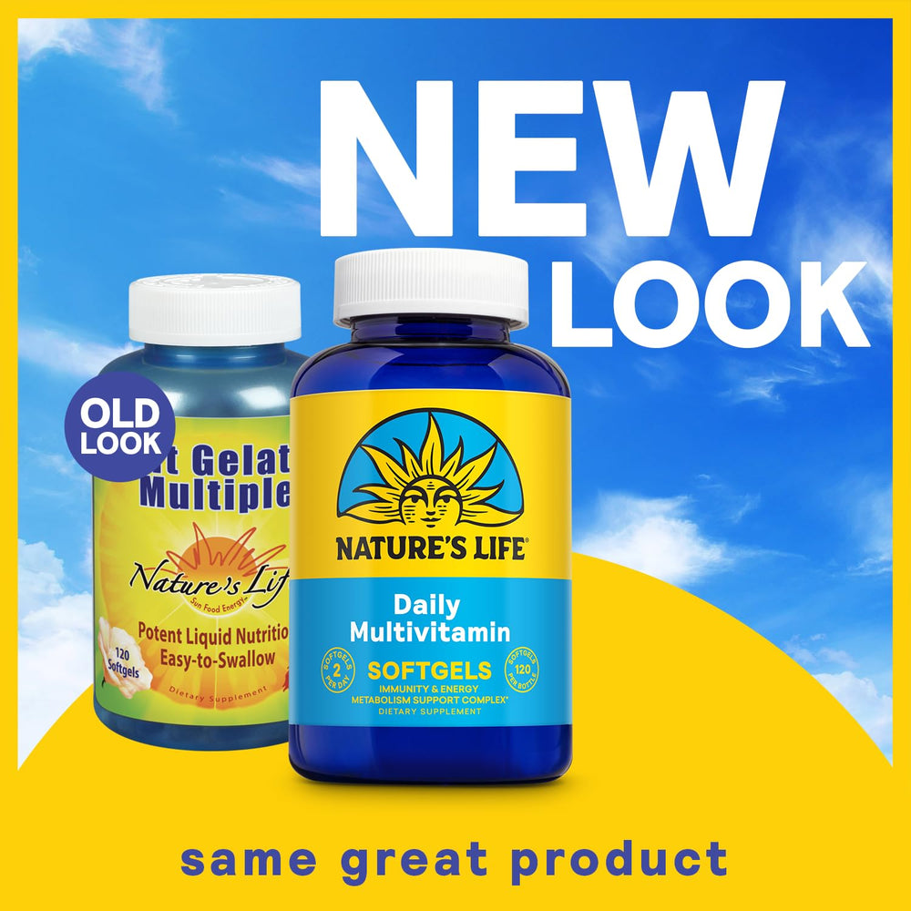 Nature's Life Soft Gelatin Multiple bottle back view highlighting ingredients.