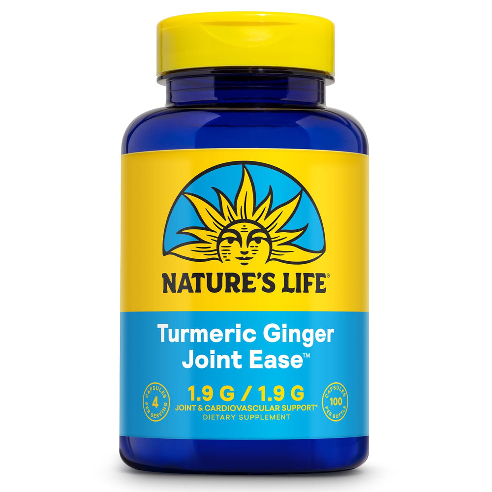 Nature's Life Turmeric Ginger Joint Ease bottle promotes joint comfort.