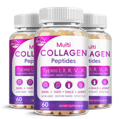 Nature's live multi collagen softgel bottle showing skin, hair and nails support.