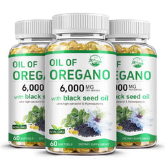 Nature's live Oil of Oregano with Black Seed Softgels bottle front view for daily immune support