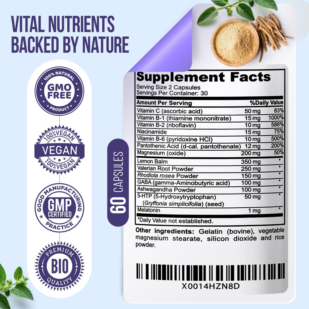 Nature's Nectar Keep Calm capsules closeup highlighting convenient mood support capsules.