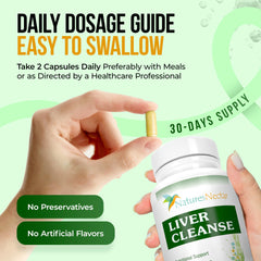 Nature's Nectar Liver Cleanse ingredients panel, shows toxin flush and nutrient support.