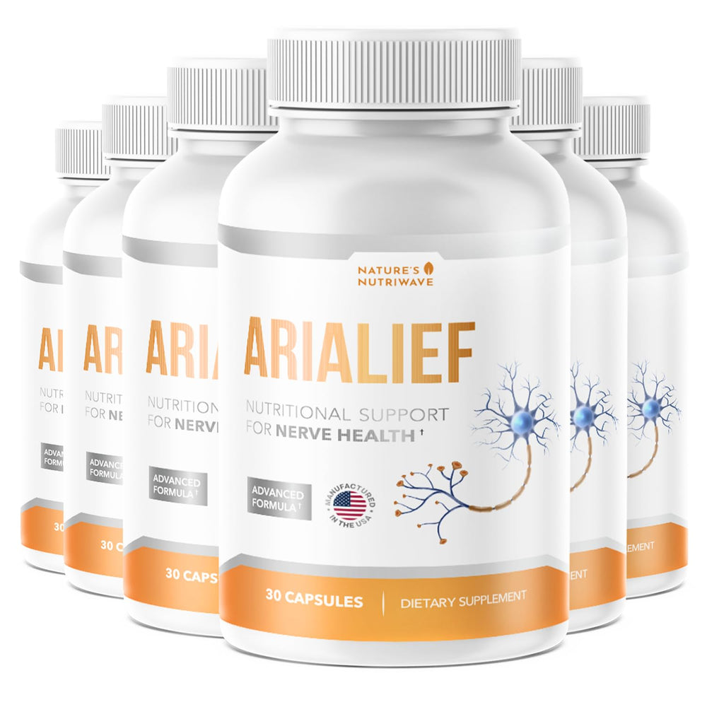 Nature’s NutriWave Arialief bottle for convenient daily wellness routine.