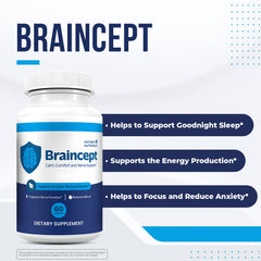 Braincept capsules close-up highlighting vegetarian capsules for morning or evening routines.