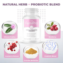 Nature’s NutriWave Femipro bottle label highlights natural ingredients.