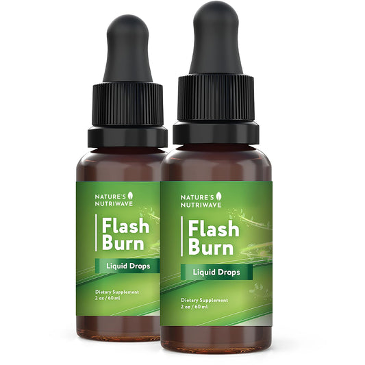 Nature’s NutriWave Flash Burn bottle in compact packaging for on-the-go daily energy support.