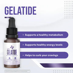 Close-up GELATIDE dropper releasing a precise 1 mL serving