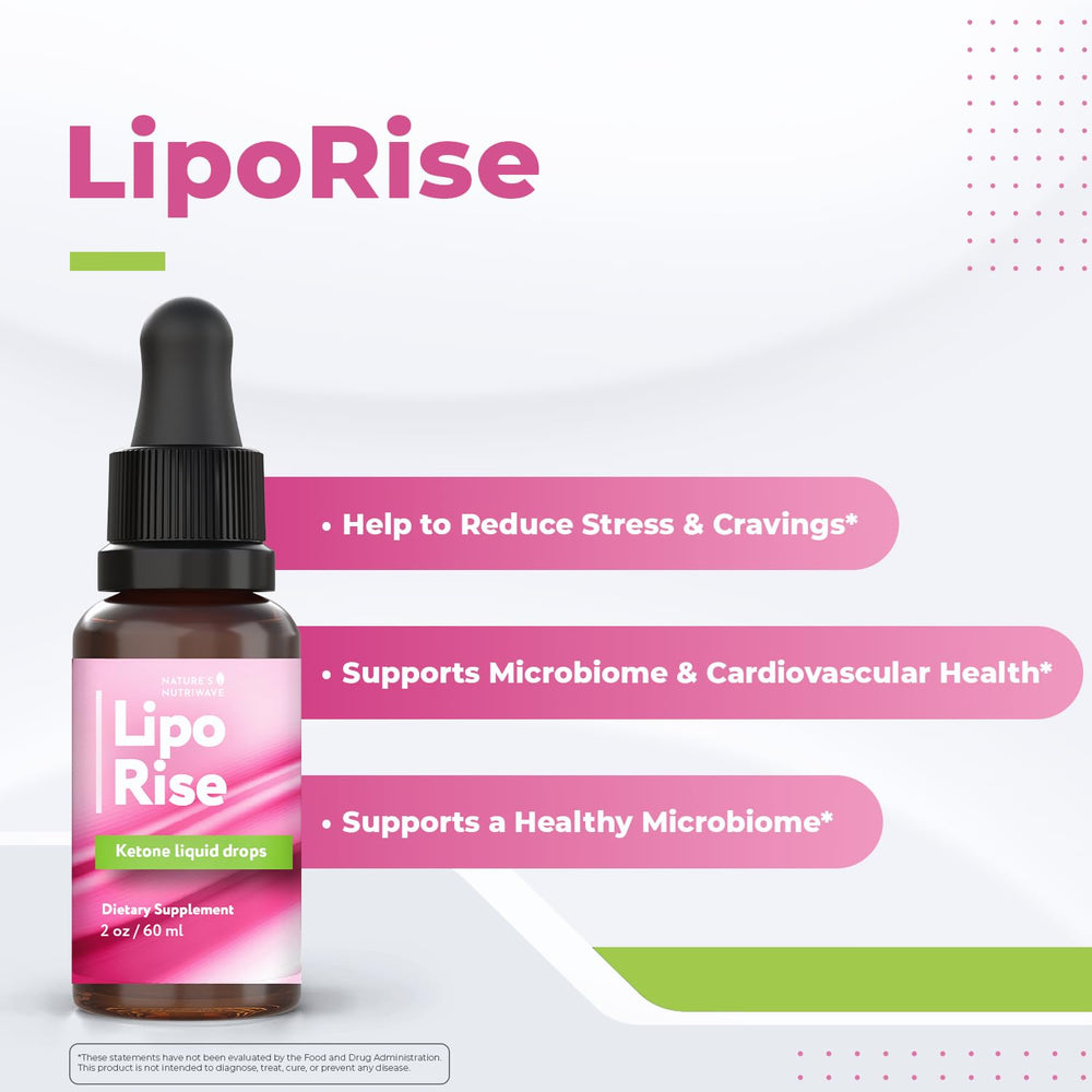 Nature's NutriWave LipoRise Drops dropper ready for easy, on-the-go use.