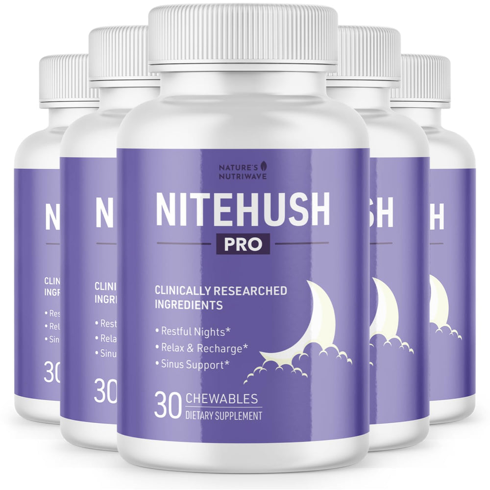 Nature's NutriWave NiteHush Pro bottle closeup for nighttime calm and ease
