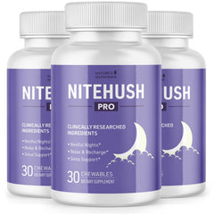Nature's NutriWave NiteHush Pro bottle ready for nighttime routine with calm, convenient chewables.