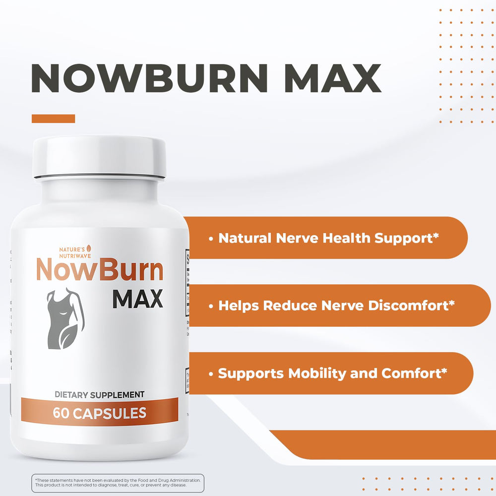 Nature’s NutriWave NowBurn Max capsules close-up, clean GMO-free formula.