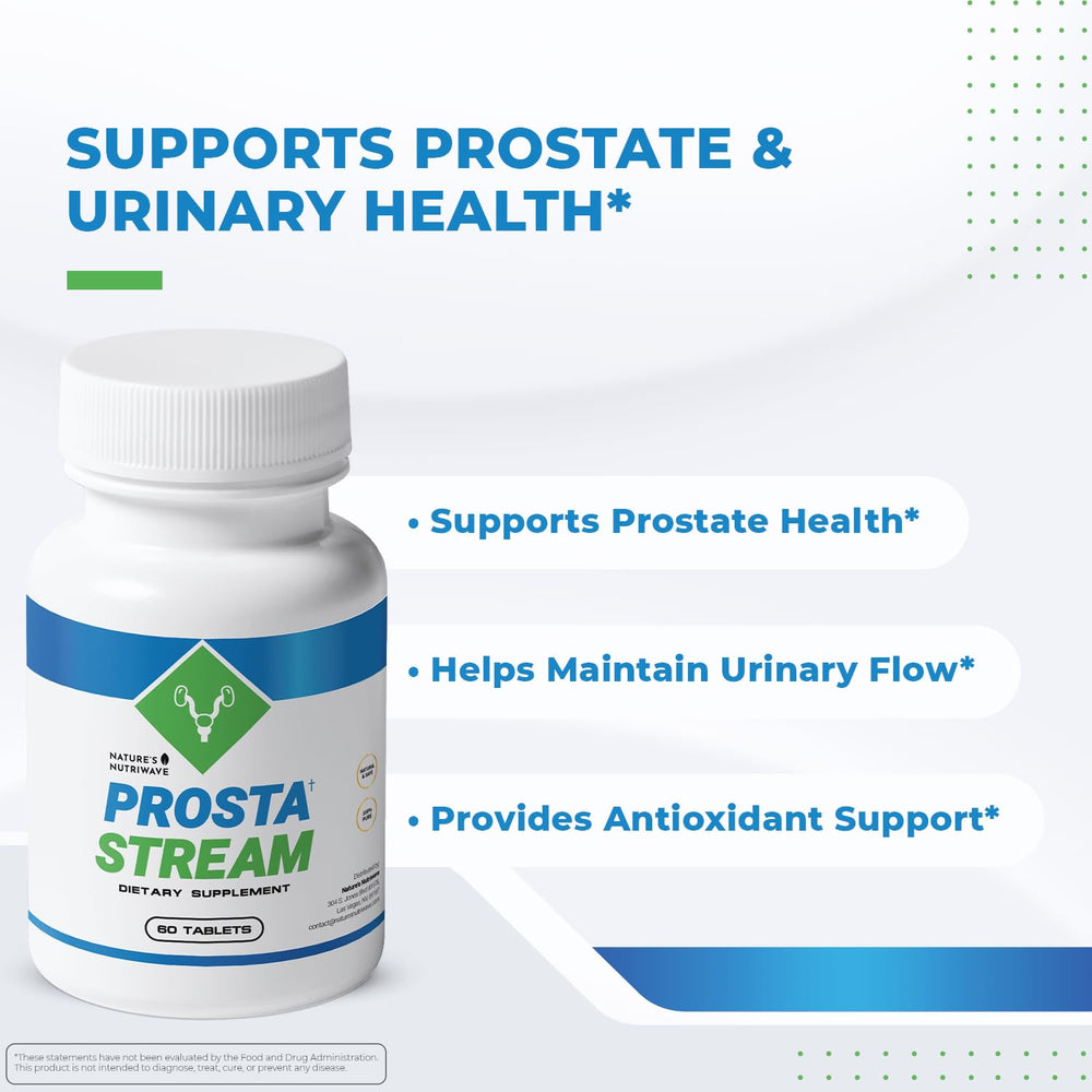 Close-up of ProstaStream capsules showing stimulant-free formula.