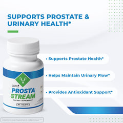 Close-up of ProstaStream capsules showing stimulant-free formula.