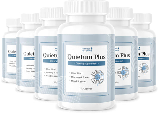 Nature’s NutriWave Quietum Plus bottle front view, plant-based wellness support.