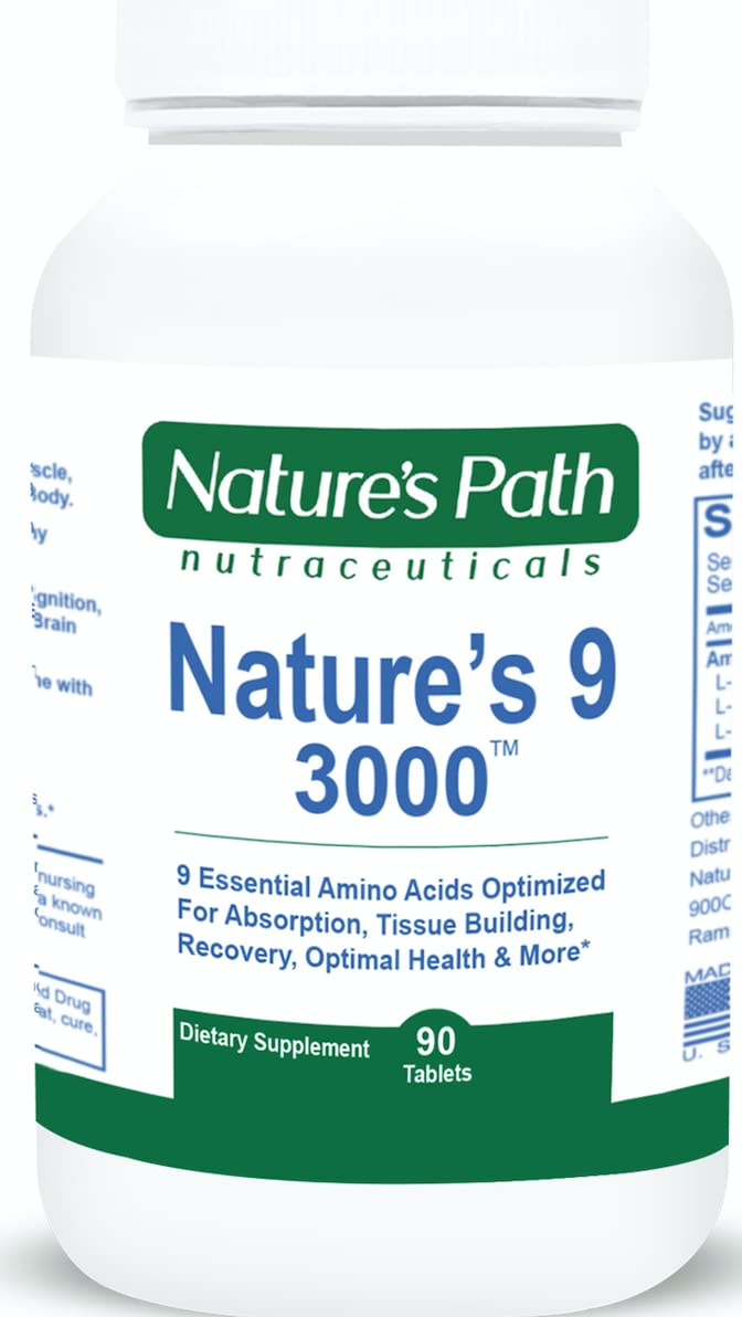 Nature's 9 3000 bottle displayed for daily vegan amino acid support