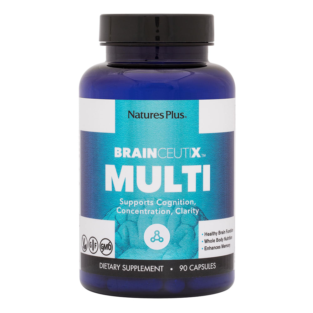 Nature's Plus BrainCeutix bottle front highlights cognitive support potential.