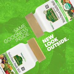 Nature's Plus Source of Life Garden Men's Once Daily bottle label close-up, USDA Organic and vegan purity.