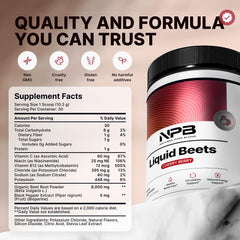 Nature's Pure Blend Liquid Beets label emphasizes organic ingredients.