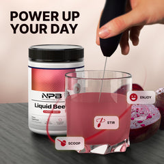 Nature's Pure Blend Liquid Beets scoop highlights convenient serving size.