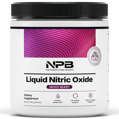 Nature's Pure Blend liquid nitric oxide bottle ready for mixing during workouts