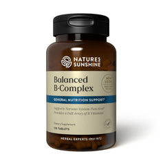 Nature's Sunshine Balanced B Complex bottle supports nervous system balance and daily energy